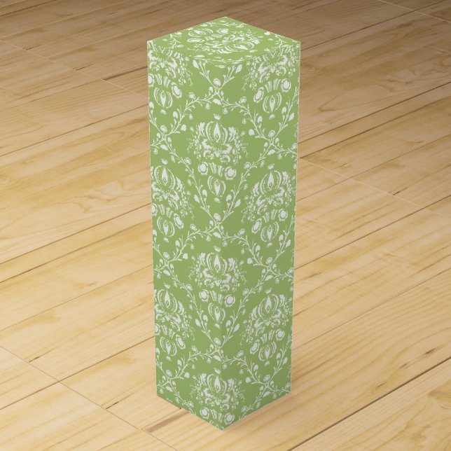 Moss Green Damask Wine Box (Front)