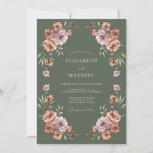 Moss Green Dusky Botanical Wedding Invitation (Front)