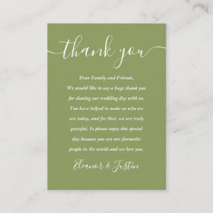 Moss Green Elegant Modern Script Wedding Thank You Place Card