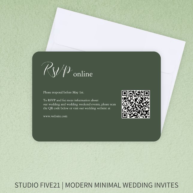 Moss Green • Elegant Modern Wedding RSVP Card (Creator Uploaded)