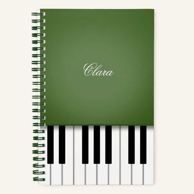 Moss Green Elegant Piano Keyboard Personalized Notebook (Front)