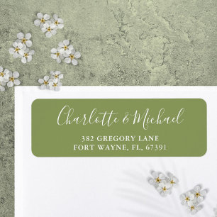 Moss Green Elegant Signature Script Return Address Label