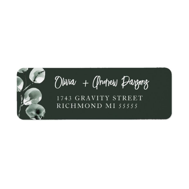 Moss Green Eucalyptus Hand Lettered Script Address Label (Front)
