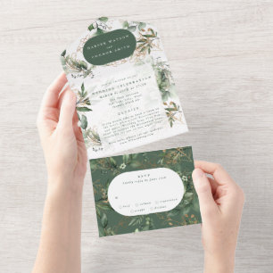 Moss Green Eucalyptus Modern Fall Wreath Wedding All In One Invitation