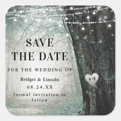 Moss Green Evermore Enchanted Forest Save The Date Square Sticker
