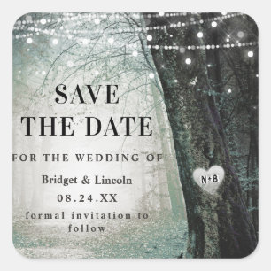Moss Green Evermore Enchanted Forest Save The Date Square Sticker