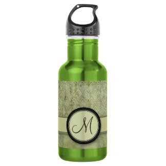 Moss Green Feather Pattern with Monogram Stainless Steel Water Bottle