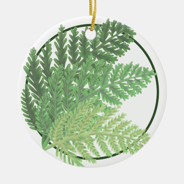Moss Green Fern Ceramic Ornament (Front)