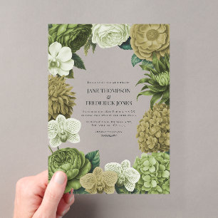 Moss Green, Fern Mist & Pale Pistachio Wedding Acrylic Invitations