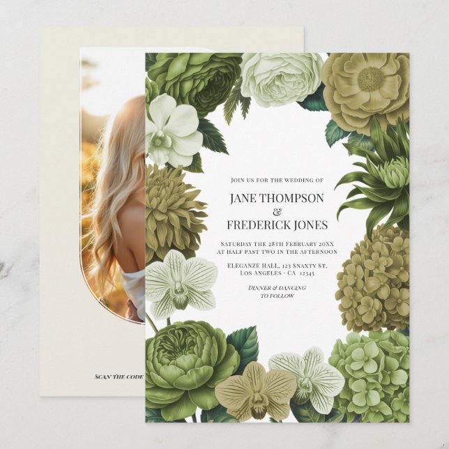 Moss Green, Fern Mist & Pale Pistachio Wedding Invitation (Front/Back)