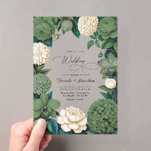 Moss Green, Fern Soft & Antique Cream Wedding Acrylic Invitations