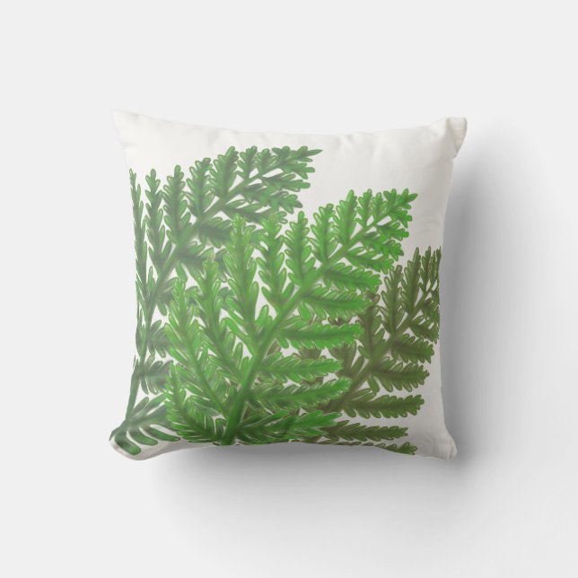 Moss Green Fern Throw Pillow (Front)