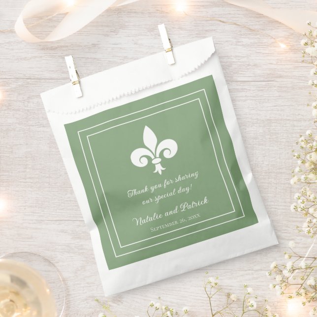 Moss Green Fleur de Lis Wedding Favor Bags (Clipped)