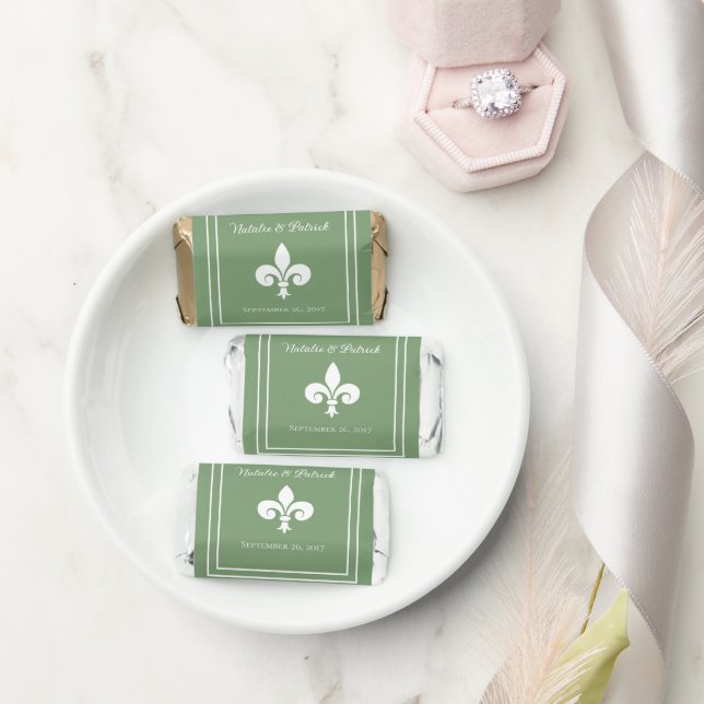 Moss Green Fleur de Lis Wedding Hershey's Miniatures (Wedding)