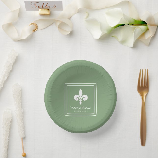 Moss Green Fleur de Lis Wedding Paper Bowls (Wedding)
