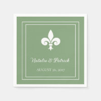 Moss Green Fleur de Lis Wedding Paper Napkins