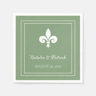 Moss Green Fleur de Lis Wedding Paper Napkins