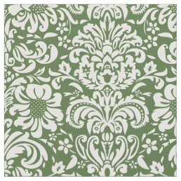 Moss Green Floral Damask Fabric