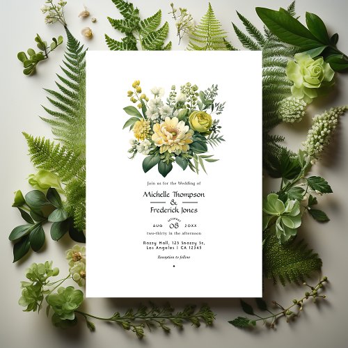 Moss Green Floral Wedding Invitation