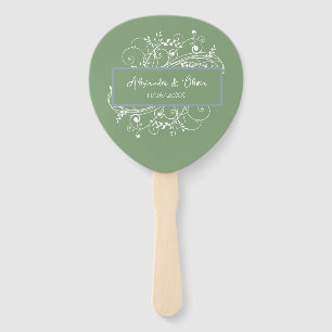 Moss Green Flourish Wedding Favor Hand Fan