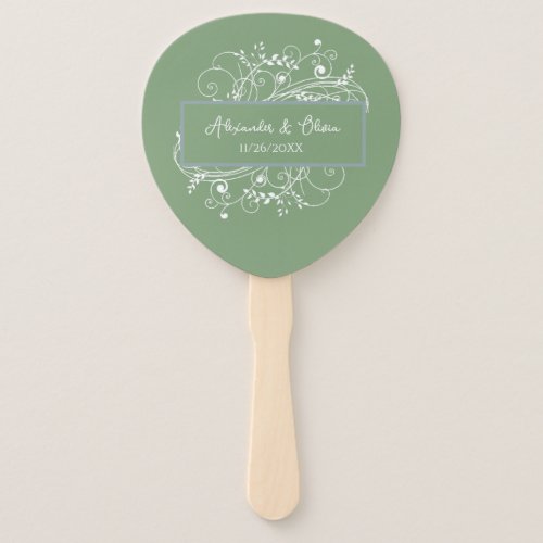 Moss Green Flourish Wedding Favor Hand Fan