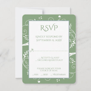 Moss Green Flourish Wedding RSVP Card