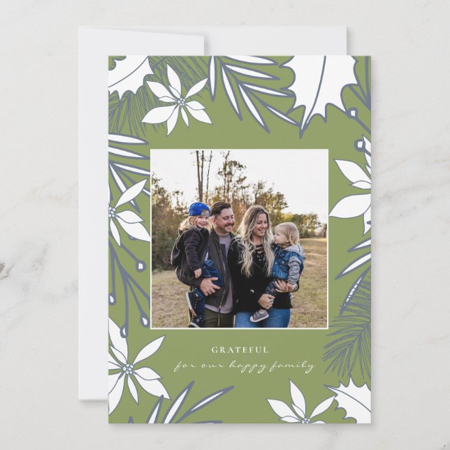 Moss Green Forever Grateful Family Photo Christmas (Front)