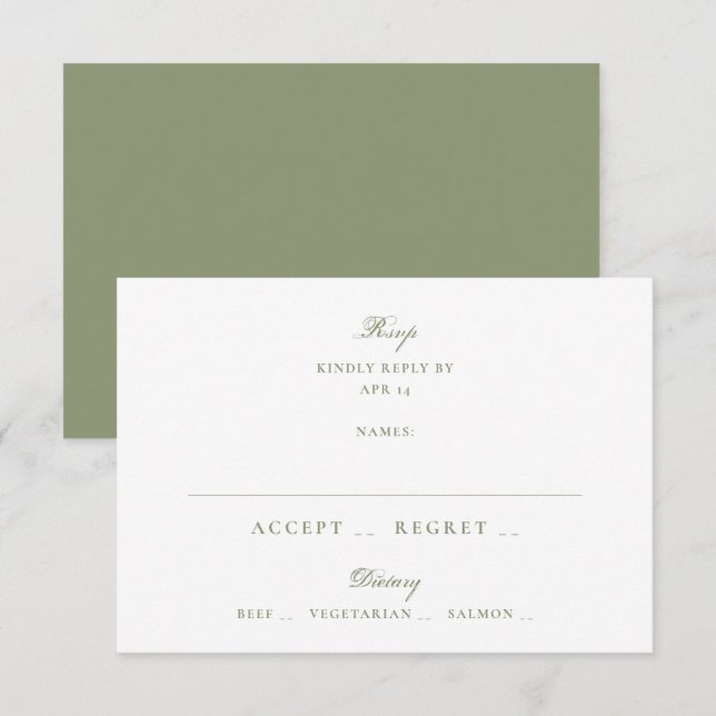 Moss Green Formal Classic Elegant Wedding RSVP Card (Front/Back)