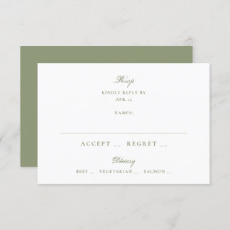 Moss Green Formal Classic Elegant Wedding RSVP Card
