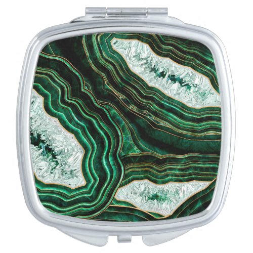 Moss Green Geode and Crystals Digital Art Compact Mirror