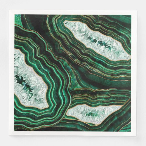 Moss Green Geode and Crystals Digital Art Paper Dinner Napkins