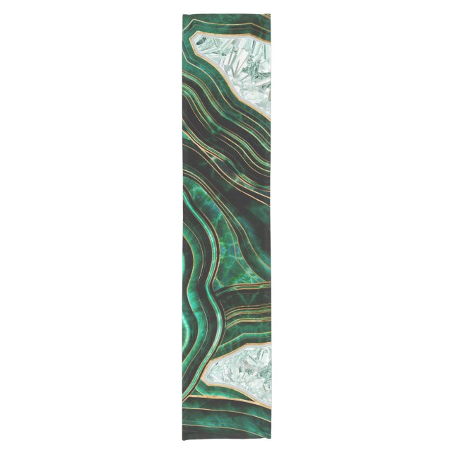 Moss Green Geode and Crystals Digital Art Short Table Runner (Front)