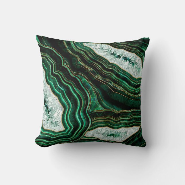 Moss Green Geode and Crystals Digital Art Throw Pillow (Front)