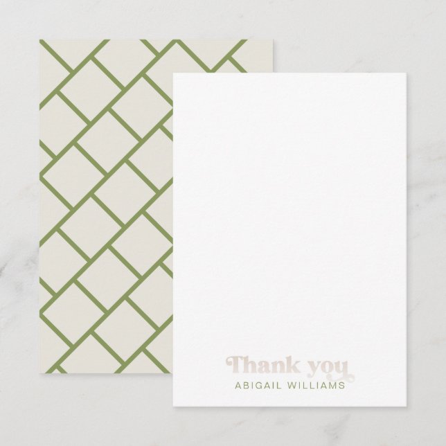 Moss Green Geometric Baby Shower Blank Thank You  (Front/Back)