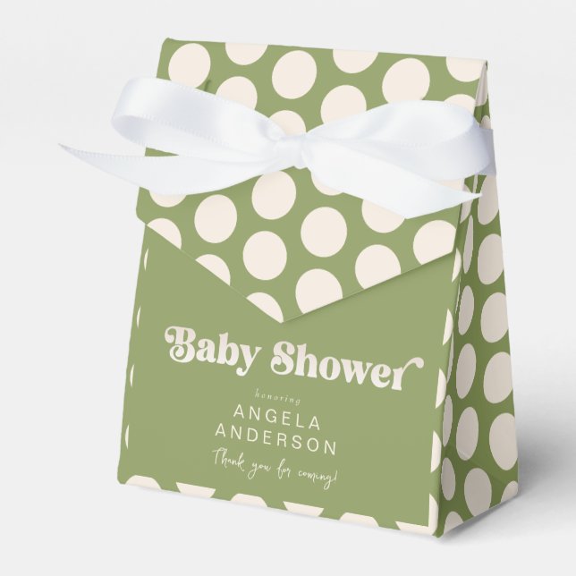 Moss Green Geometric Baby Shower Thank You Favor Boxes (Front Side)