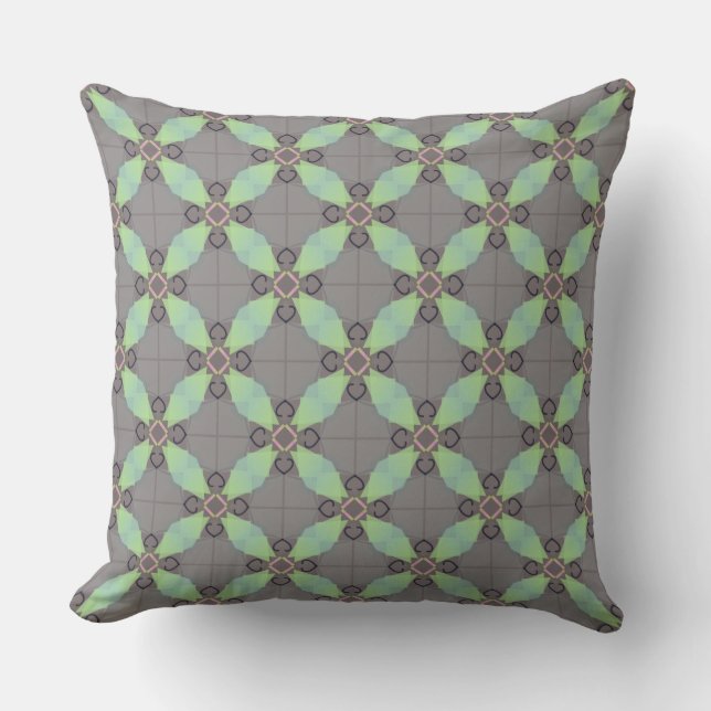 Moss Green geometric on gray Throw Pillow (Front)