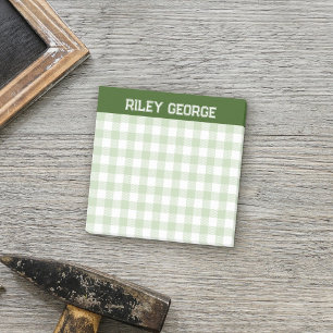 Moss Green Gingham Varsity Letters Name Post-it Notes