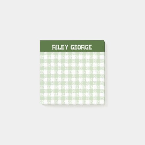 Moss Green Gingham Varsity Letters Name Post_it Notes