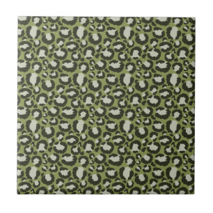 Moss Green Glamorous Leopard Spots Animal Print Ceramic Tile