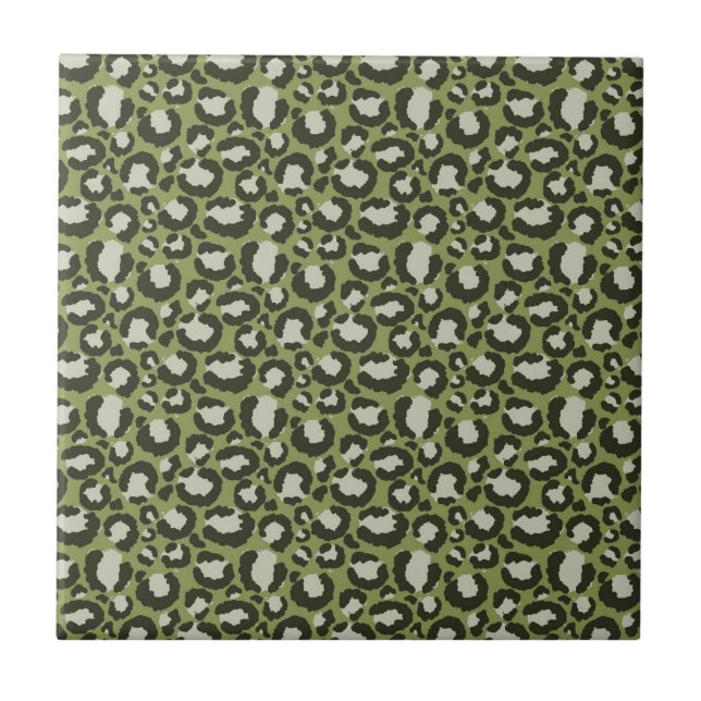 Moss Green Glamorous Leopard Spots Animal Print Ceramic Tile (Front)