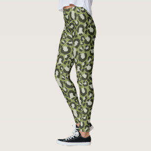 Moss Green Glamorous Leopard Spots Animal Print Leggings