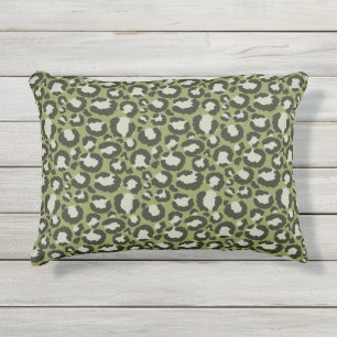 Moss Green Glamorous Leopard Spots Animal Print Outdoor Pillow