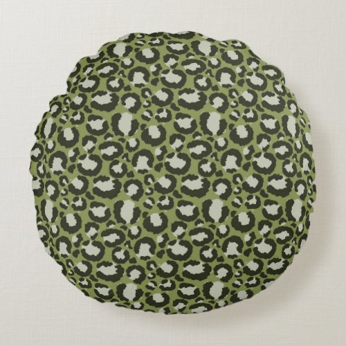 Moss Green Glamorous Leopard Spots Animal Print Round Pillow
