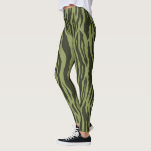 Moss Green Glamorous Tiger Stripes Animal Print Leggings