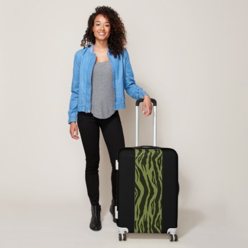 Moss Green Glamorous Tiger Stripes Animal Print Luggage