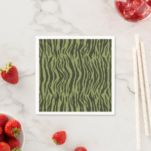 Moss Green Glamorous Tiger Stripes Animal Print Napkins