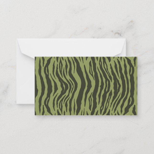 Moss Green Glamorous Tiger Stripes Animal Print Note Card (Front)