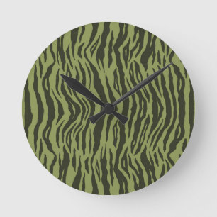 Moss Green Glamorous Tiger Stripes Animal Print Round Clock