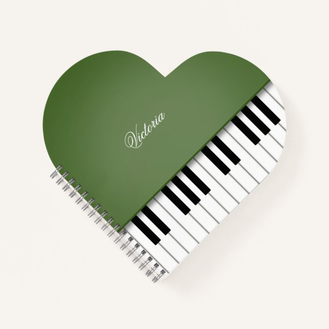 Moss Green Grand Piano Music Keyboard Custom Notebook (Front)
