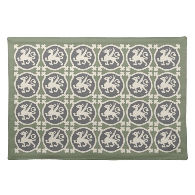 Moss-Green Griffin Tiles Placemats 20" x 14" (Front)